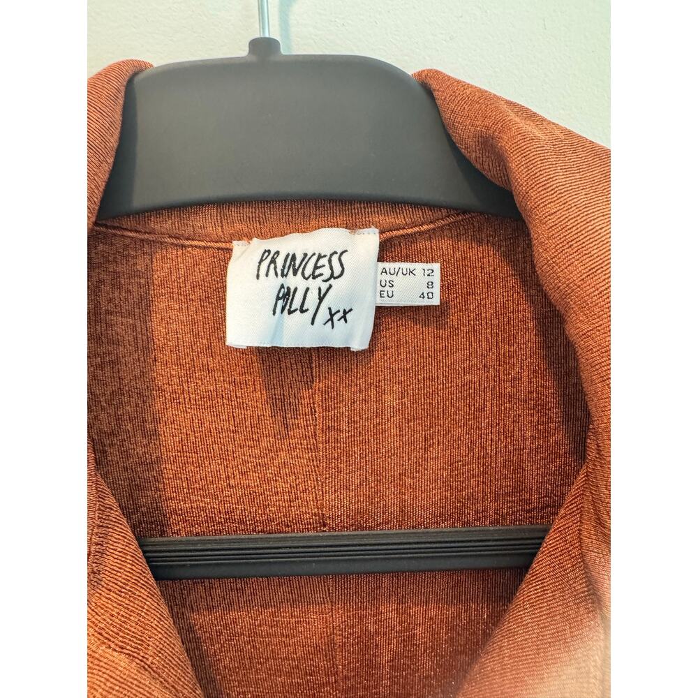 Princess Polly Rust Orange Ruched Button Front Romper - Picture 3 of 7
